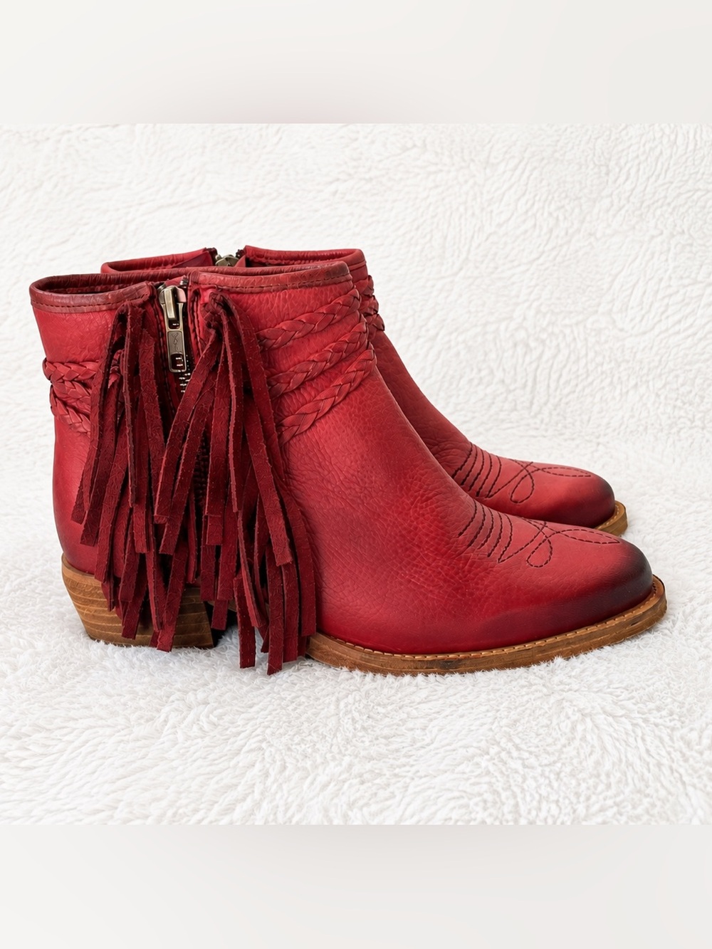 Cowboy COWGIRL Boots Circle G By Corral Red Leather Fringe Western Ankle Size 6